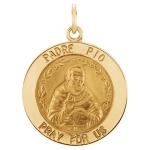 14K Gold St Padre Pio Medal Round